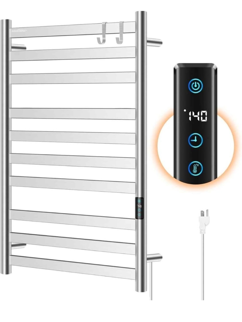 Heated Towel Rack Wall Mounted 10-Bar Electric Towel Warmer LED Timer Nickel